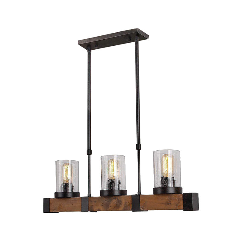 Cylinder Dining Room Pendant Light Fixture Traditional Clear Glass 3/6 Lights Black Hanging Lamp Kit Clearhalo 'Ceiling Lights' 'Glass shade' 'Glass' 'Island Lights' 'Pendant Lights' Lighting' 222394