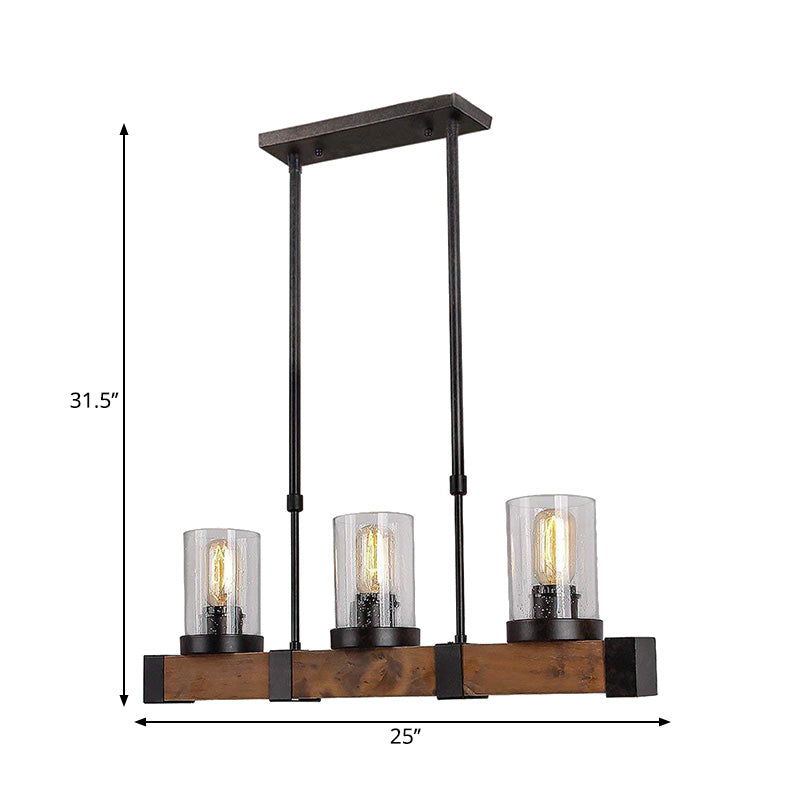 Cylinder Dining Room Pendant Light Fixture Traditional Clear Glass 3/6 Lights Black Hanging Lamp Kit Clearhalo 'Ceiling Lights' 'Glass shade' 'Glass' 'Island Lights' 'Pendant Lights' Lighting' 222395
