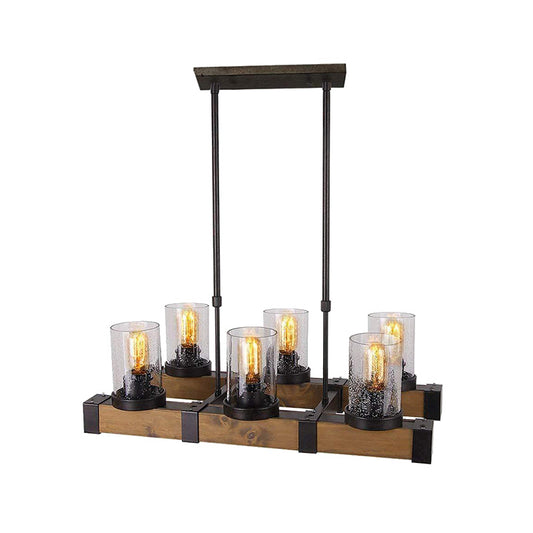 Cylinder Dining Room Pendant Light Fixture Traditional Clear Glass 3/6 Lights Black Hanging Lamp Kit Clearhalo 'Ceiling Lights' 'Glass shade' 'Glass' 'Island Lights' 'Pendant Lights' Lighting' 222397