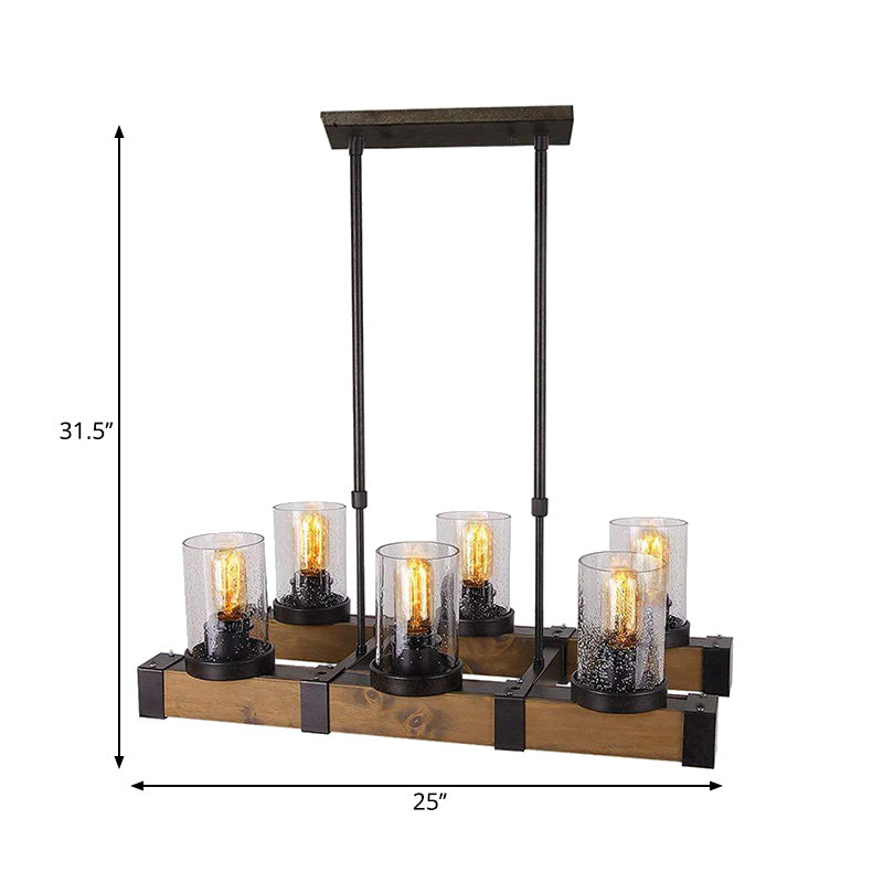 Cylinder Dining Room Pendant Light Fixture Traditional Clear Glass 3/6 Lights Black Hanging Lamp Kit Clearhalo 'Ceiling Lights' 'Glass shade' 'Glass' 'Island Lights' 'Pendant Lights' Lighting' 222398