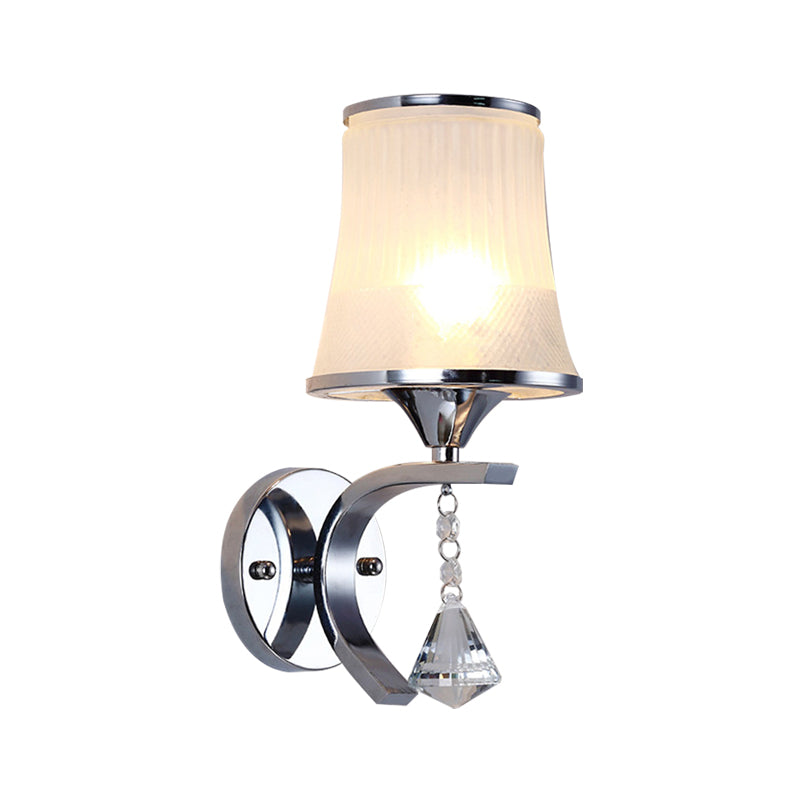 Frosted Glass Bell Wall Light Fixture Modernism Style 1 Light Chrome Sconce Lighting for Bedroom Clearhalo 'Modern wall lights' 'Modern' 'Wall Lamps & Sconces' 'Wall Lights' Lighting' 222427