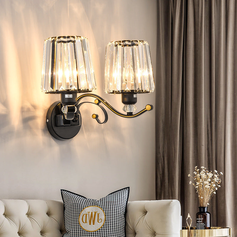 Clear Glass Conic Wall Lamp Modernism Style 1/2-Bulb Black Sconce Lighting with Crystal Decoration 2.0 Black Clearhalo 'Modern wall lights' 'Modern' 'Wall Lamps & Sconces' 'Wall Lights' Lighting' 222433