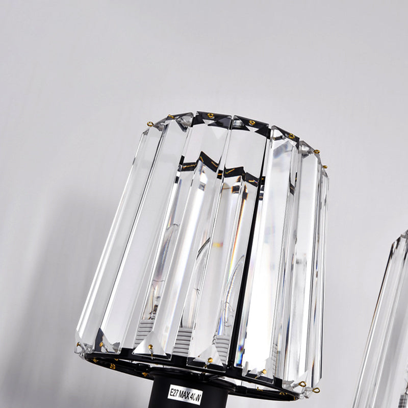 Clear Glass Conic Wall Lamp Modernism Style 1/2-Bulb Black Sconce Lighting with Crystal Decoration Clearhalo 'Modern wall lights' 'Modern' 'Wall Lamps & Sconces' 'Wall Lights' Lighting' 222437