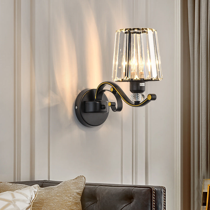 Clear Glass Conic Wall Lamp Modernism Style 1/2-Bulb Black Sconce Lighting with Crystal Decoration 1.0 Black Clearhalo 'Modern wall lights' 'Modern' 'Wall Lamps & Sconces' 'Wall Lights' Lighting' 222438