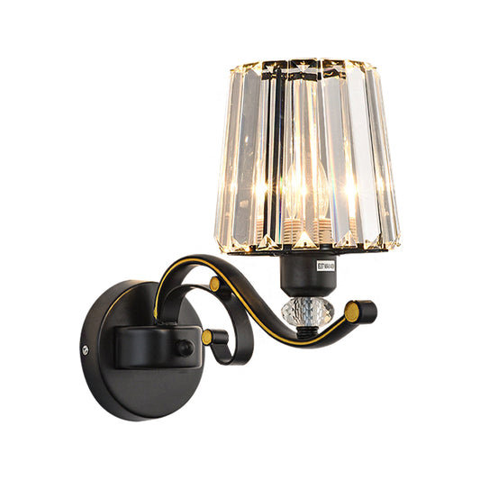 Clear Glass Conic Wall Lamp Modernism Style 1/2-Bulb Black Sconce Lighting with Crystal Decoration Clearhalo 'Modern wall lights' 'Modern' 'Wall Lamps & Sconces' 'Wall Lights' Lighting' 222439