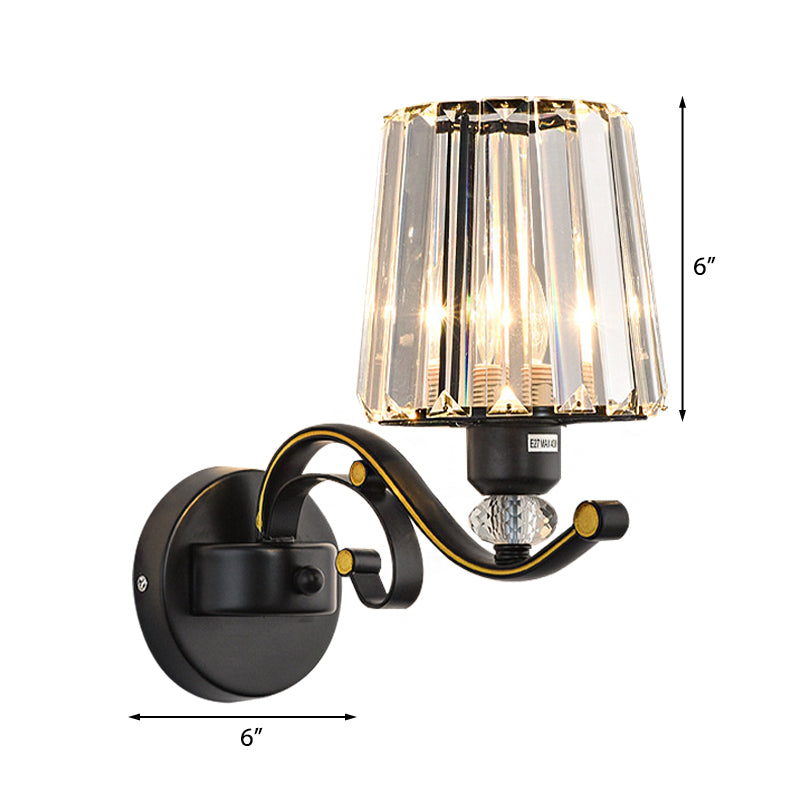 Clear Glass Conic Wall Lamp Modernism Style 1/2-Bulb Black Sconce Lighting with Crystal Decoration Clearhalo 'Modern wall lights' 'Modern' 'Wall Lamps & Sconces' 'Wall Lights' Lighting' 222440