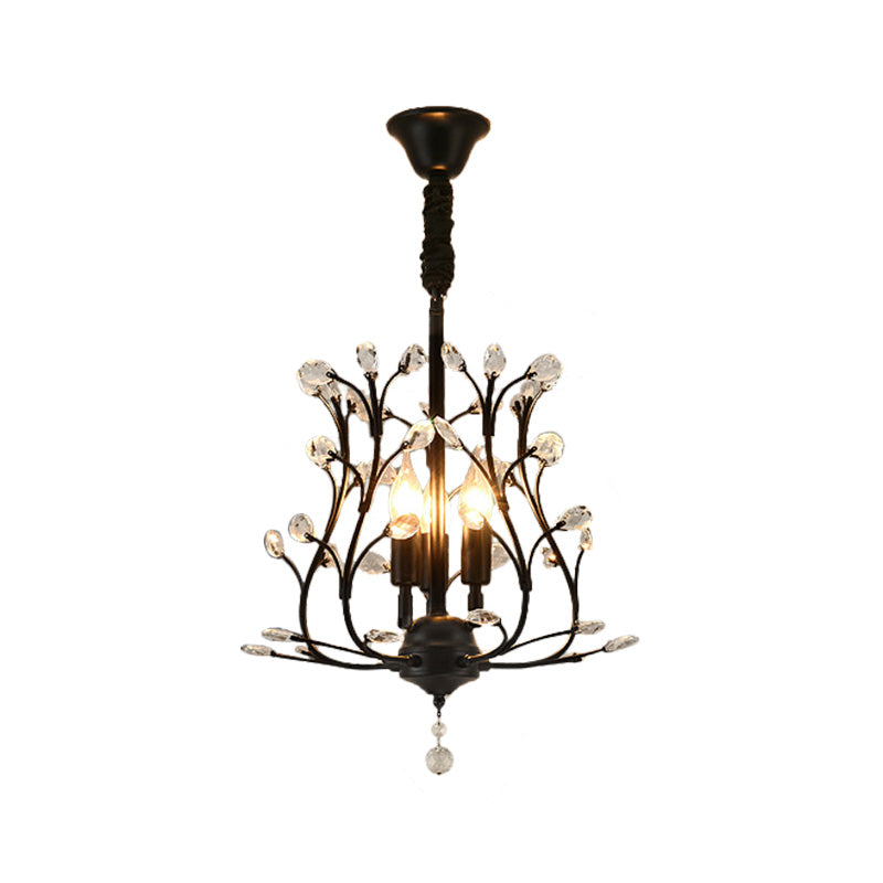 Black/Gold Branch Chandelier Light Modernism Crystal 3 Bulbs Hanging Lamp for Dining Room Clearhalo 'Ceiling Lights' 'Chandeliers' 'Modern Chandeliers' 'Modern' Lighting' 222448