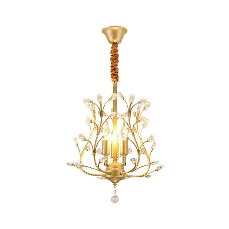 Black/Gold Branch Chandelier Light Modernism Crystal 3 Bulbs Hanging Lamp for Dining Room Clearhalo 'Ceiling Lights' 'Chandeliers' 'Modern Chandeliers' 'Modern' Lighting' 222451