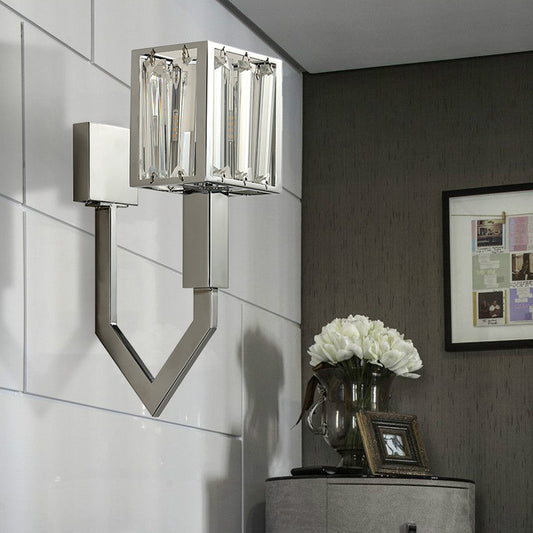 Rectangular Wall Sconce Modern Style Metal 1/2-Light Chrome Finish Wall Mount Light with Clear Crystal Accent 1.0 Chrome Clearhalo 'Modern wall lights' 'Modern' 'Wall Lamps & Sconces' 'Wall Lights' Lighting' 222452