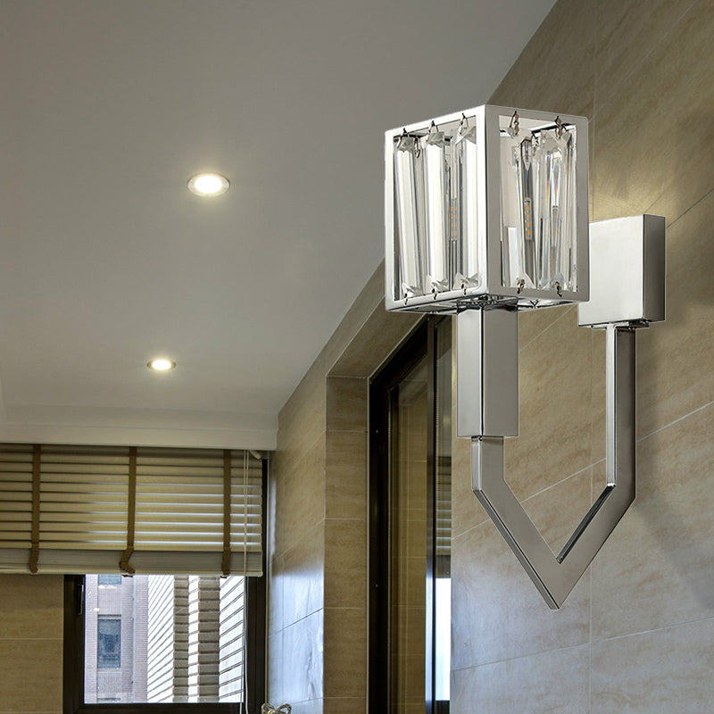 Rectangular Wall Sconce Modern Style Metal 1/2-Light Chrome Finish Wall Mount Light with Clear Crystal Accent Clearhalo 'Modern wall lights' 'Modern' 'Wall Lamps & Sconces' 'Wall Lights' Lighting' 222453