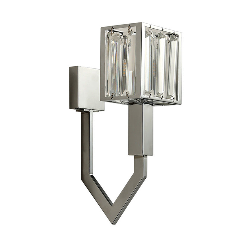 Rectangular Wall Sconce Modern Style Metal 1/2-Light Chrome Finish Wall Mount Light with Clear Crystal Accent Clearhalo 'Modern wall lights' 'Modern' 'Wall Lamps & Sconces' 'Wall Lights' Lighting' 222454