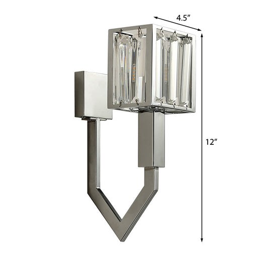 Rectangular Wall Sconce Modern Style Metal 1/2-Light Chrome Finish Wall Mount Light with Clear Crystal Accent Clearhalo 'Modern wall lights' 'Modern' 'Wall Lamps & Sconces' 'Wall Lights' Lighting' 222455