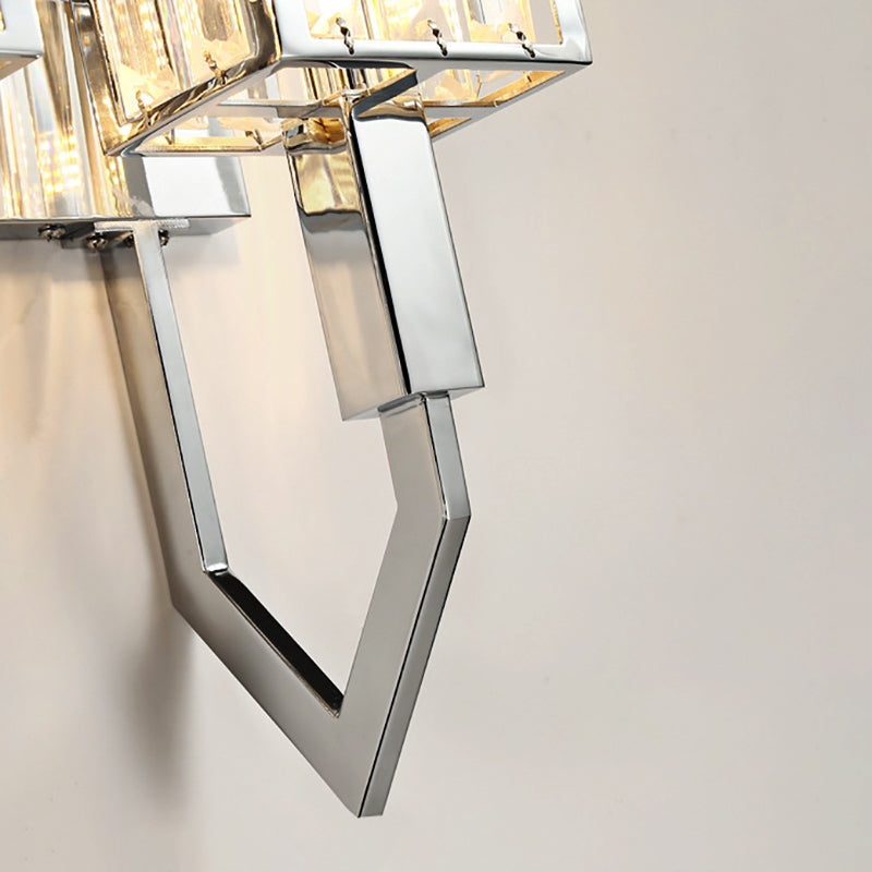 Rectangular Wall Sconce Modern Style Metal 1/2-Light Chrome Finish Wall Mount Light with Clear Crystal Accent Clearhalo 'Modern wall lights' 'Modern' 'Wall Lamps & Sconces' 'Wall Lights' Lighting' 222456