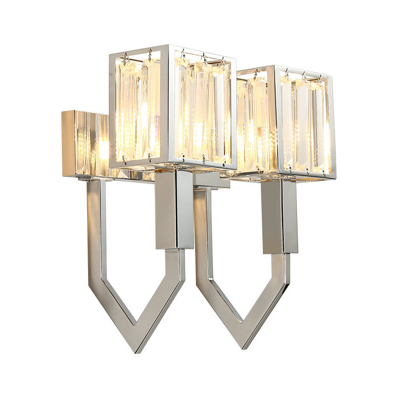 Rectangular Wall Sconce Modern Style Metal 1/2-Light Chrome Finish Wall Mount Light with Clear Crystal Accent Clearhalo 'Modern wall lights' 'Modern' 'Wall Lamps & Sconces' 'Wall Lights' Lighting' 222458