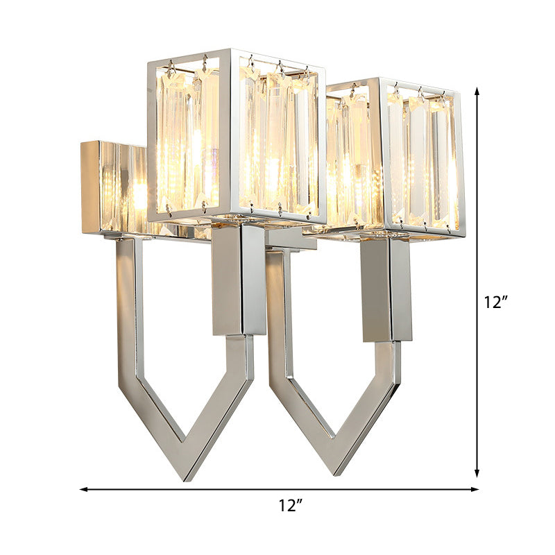 Rectangular Wall Sconce Modern Style Metal 1/2-Light Chrome Finish Wall Mount Light with Clear Crystal Accent Clearhalo 'Modern wall lights' 'Modern' 'Wall Lamps & Sconces' 'Wall Lights' Lighting' 222459