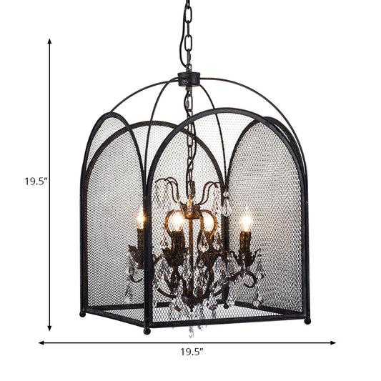 Mesh Cage Chandelier Lamp Modernism Crystal 4 Heads Hanging Light Kit in Black for Living Room Clearhalo 'Ceiling Lights' 'Chandeliers' 'Glass shade' 'Glass' 'Modern Chandeliers' 'Modern' Lighting' 222477