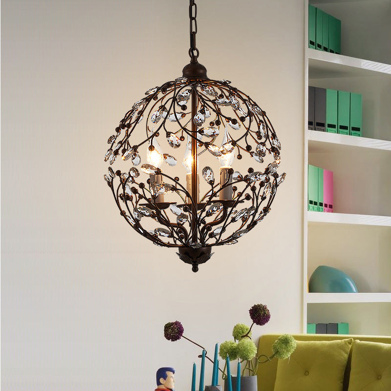 Crystal Globe Chandelier Contemporary 3 Bulbs Black/Bronze Hanging Pendant Light for Dining Room Clearhalo 'Ceiling Lights' 'Chandeliers' Lighting' options 222479