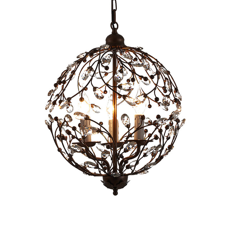 Crystal Globe Chandelier Contemporary 3 Bulbs Black/Bronze Hanging Pendant Light for Dining Room Clearhalo 'Ceiling Lights' 'Chandeliers' Lighting' options 222480