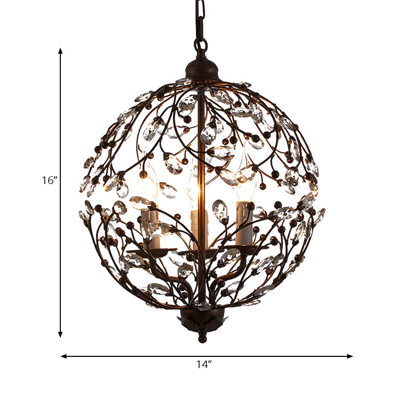 Crystal Globe Chandelier Contemporary 3 Bulbs Black/Bronze Hanging Pendant Light for Dining Room Clearhalo 'Ceiling Lights' 'Chandeliers' Lighting' options 222481