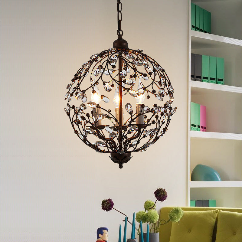Crystal Globe Chandelier Contemporary 3 Bulbs Black/Bronze Hanging Pendant Light for Dining Room Clearhalo 'Ceiling Lights' 'Chandeliers' Lighting' options 222483