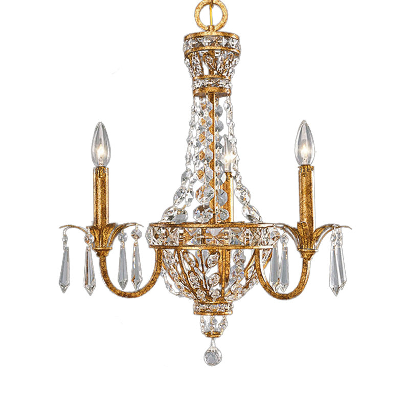 Retro Pyramid Hanging Chandelier Crystal 3 Heads Suspension Light in Gold for Living Room Clearhalo 'Ceiling Lights' 'Chandeliers' 'Modern Chandeliers' 'Modern' Lighting' 222486