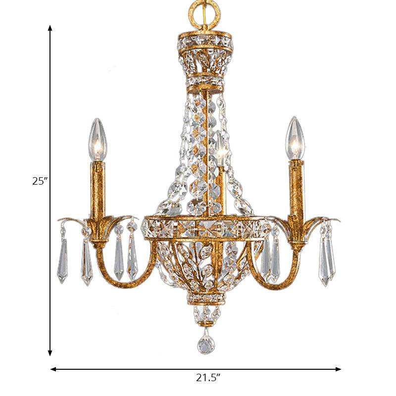 Retro Pyramid Hanging Chandelier Crystal 3 Heads Suspension Light in Gold for Living Room Clearhalo 'Ceiling Lights' 'Chandeliers' 'Modern Chandeliers' 'Modern' Lighting' 222487