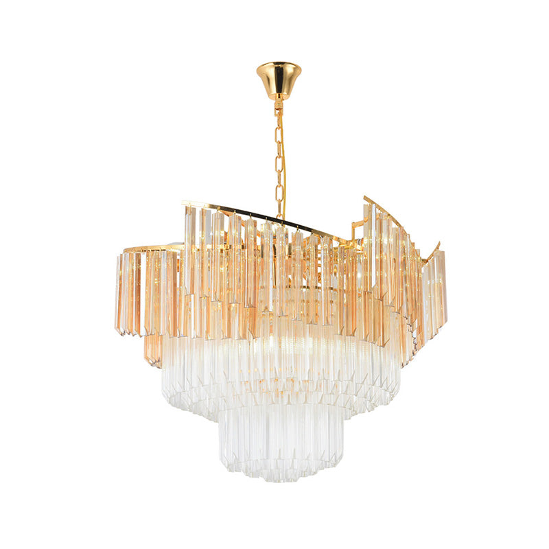LED Tiered Chandelier Light Contemporary Crystal Hanging Ceiling Light in Gold for Bedroom Clearhalo 'Ceiling Lights' 'Chandeliers' 'Modern Chandeliers' 'Modern' Lighting' 222490