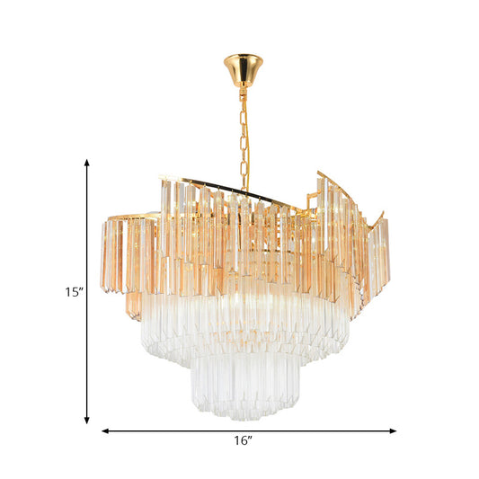 LED Tiered Chandelier Light Contemporary Crystal Hanging Ceiling Light in Gold for Bedroom Clearhalo 'Ceiling Lights' 'Chandeliers' 'Modern Chandeliers' 'Modern' Lighting' 222491