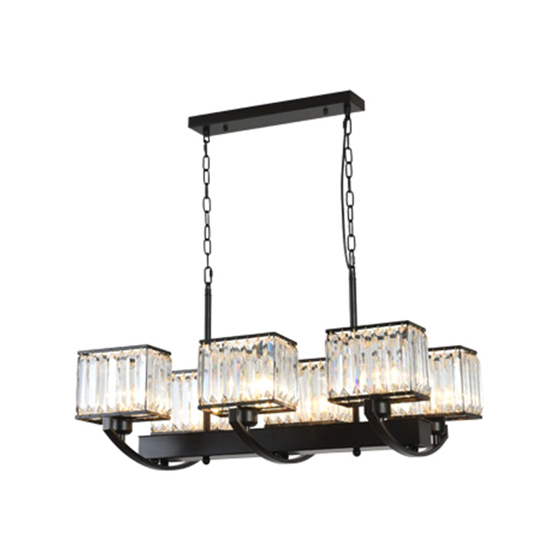 6/8 Bulbs Rectangle Chandelier Light Contemporary Crystal Hanging Lamp in Black with Adjustable Chain Clearhalo 'Ceiling Lights' 'Island Lights' Lighting' 222516