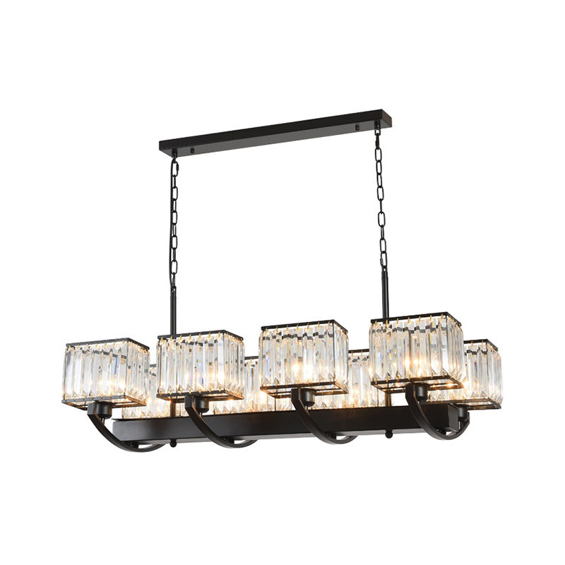 6/8 Bulbs Rectangle Chandelier Light Contemporary Crystal Hanging Lamp in Black with Adjustable Chain Clearhalo 'Ceiling Lights' 'Island Lights' Lighting' 222519