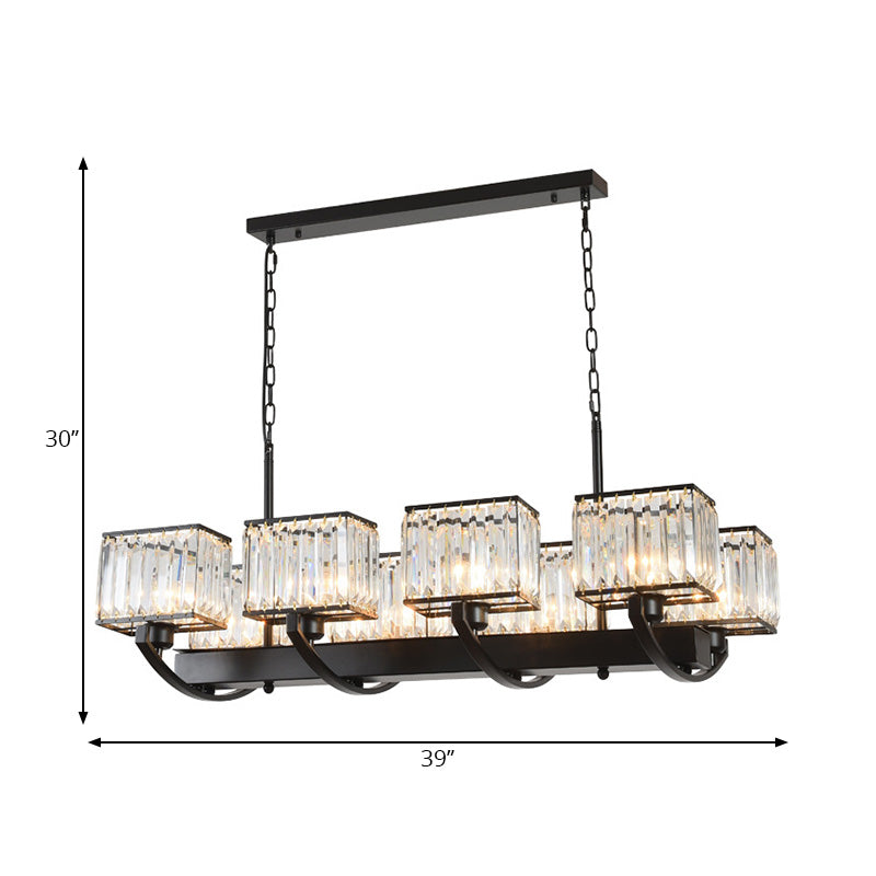 6/8 Bulbs Rectangle Chandelier Light Contemporary Crystal Hanging Lamp in Black with Adjustable Chain Clearhalo 'Ceiling Lights' 'Island Lights' Lighting' 222520