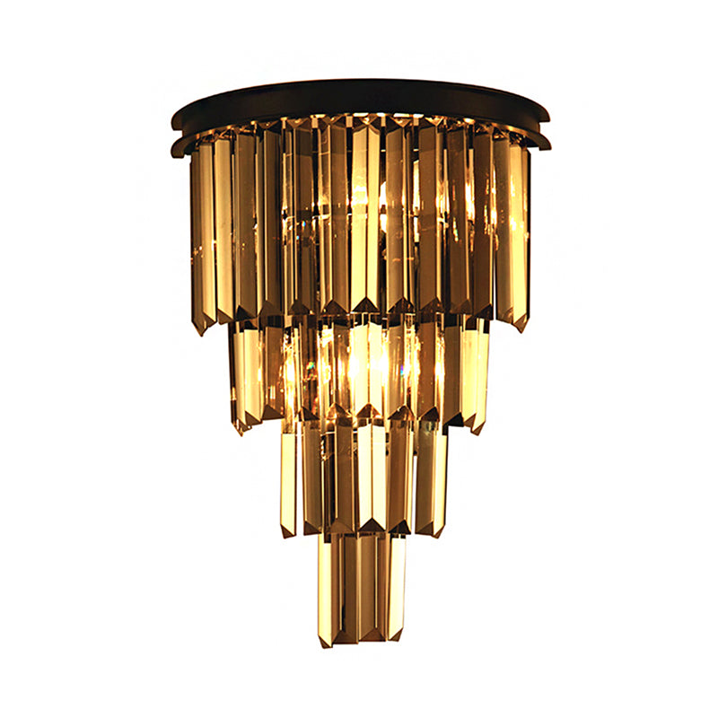 Clear/Amber Layered Wall Light Sconce Modernism Style 2 Lights Crystal Wall Mounted Lamp for Living Room Clearhalo 'Modern wall lights' 'Modern' 'Wall Lamps & Sconces' 'Wall Lights' Lighting' 222540