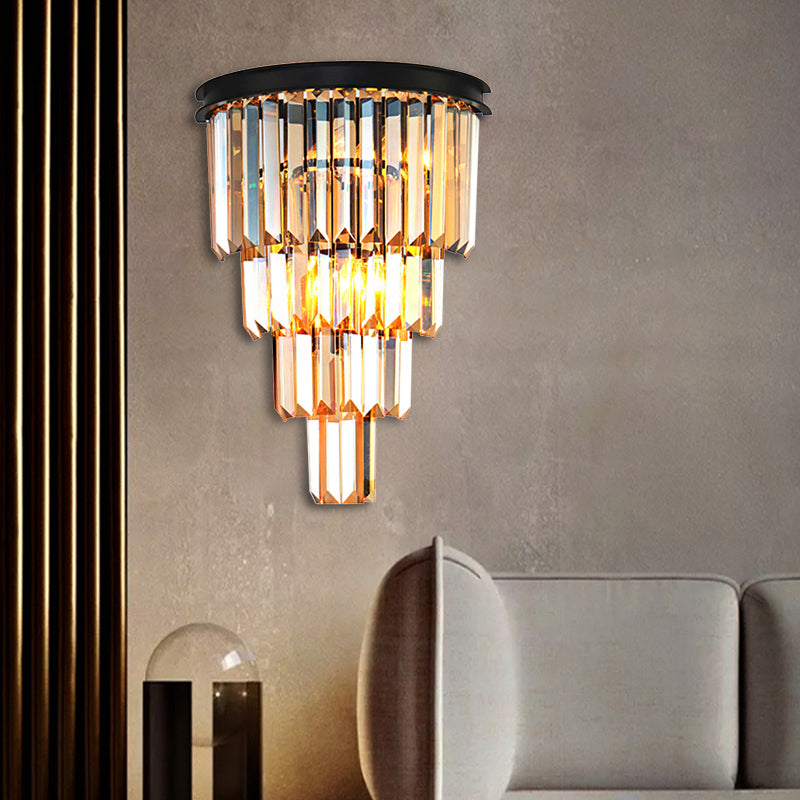 Clear/Amber Layered Wall Light Sconce Modernism Style 2 Lights Crystal Wall Mounted Lamp for Living Room Clear Clearhalo 'Modern wall lights' 'Modern' 'Wall Lamps & Sconces' 'Wall Lights' Lighting' 222541