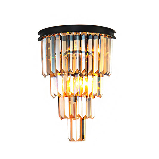 Clear/Amber Layered Wall Light Sconce Modernism Style 2 Lights Crystal Wall Mounted Lamp for Living Room Clearhalo 'Modern wall lights' 'Modern' 'Wall Lamps & Sconces' 'Wall Lights' Lighting' 222542