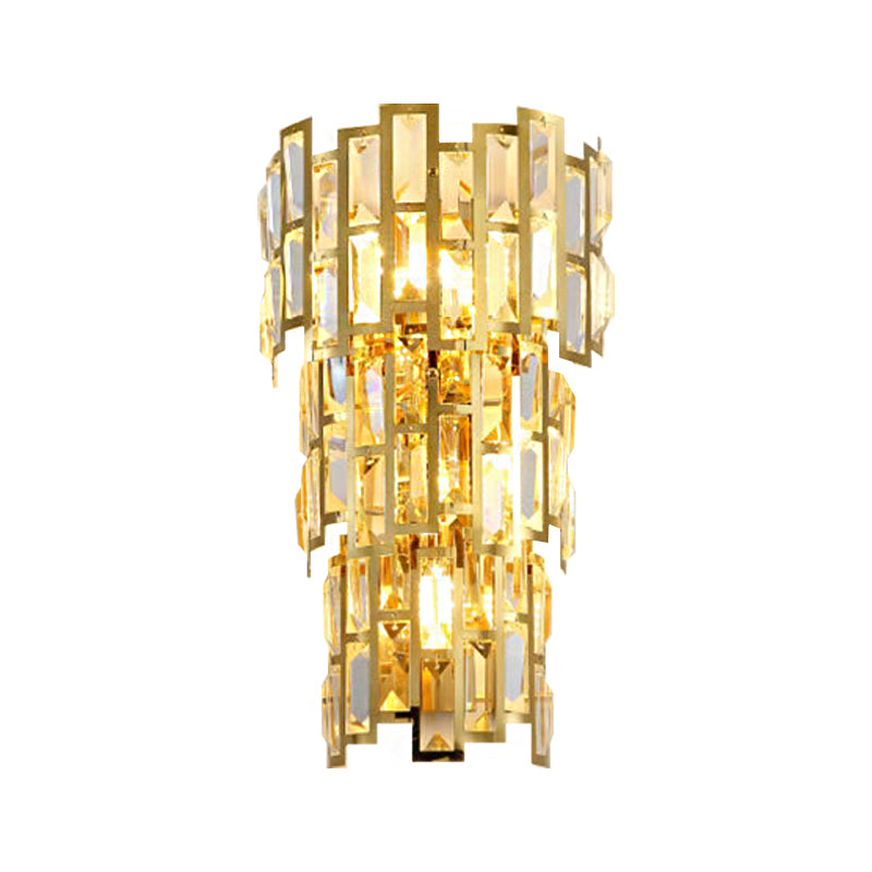 Vintage Style Tiered Wall Light Sconce Clear Crystal 3/5 Lights Living Room Wall Lamp in Gold Finish Clearhalo 'Modern wall lights' 'Modern' 'Wall Lamps & Sconces' 'Wall Lights' Lighting' 222564