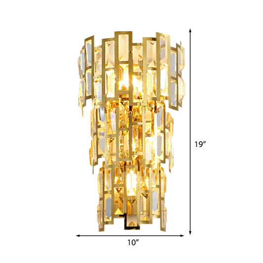 Vintage Style Tiered Wall Light Sconce Clear Crystal 3/5 Lights Living Room Wall Lamp in Gold Finish Clearhalo 'Modern wall lights' 'Modern' 'Wall Lamps & Sconces' 'Wall Lights' Lighting' 222565