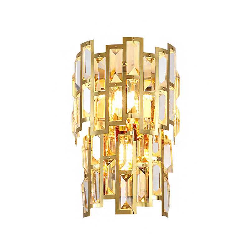 Vintage Style Tiered Wall Light Sconce Clear Crystal 3/5 Lights Living Room Wall Lamp in Gold Finish Clearhalo 'Modern wall lights' 'Modern' 'Wall Lamps & Sconces' 'Wall Lights' Lighting' 222567