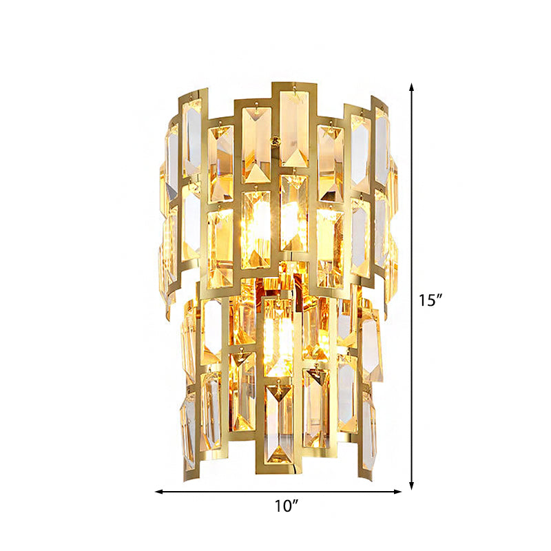 Vintage Style Tiered Wall Light Sconce Clear Crystal 3/5 Lights Living Room Wall Lamp in Gold Finish Clearhalo 'Modern wall lights' 'Modern' 'Wall Lamps & Sconces' 'Wall Lights' Lighting' 222568