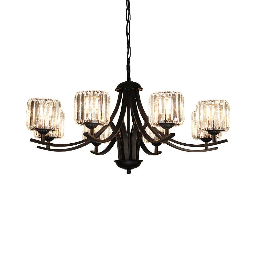 Mid-Century Cylinder Chandelier Light Crystal 4/6/8 Bulbs Hanging Ceiling Light in Black for Dining Room Clearhalo 'Ceiling Lights' 'Chandeliers' 'Modern Chandeliers' 'Modern' Lighting' 222579