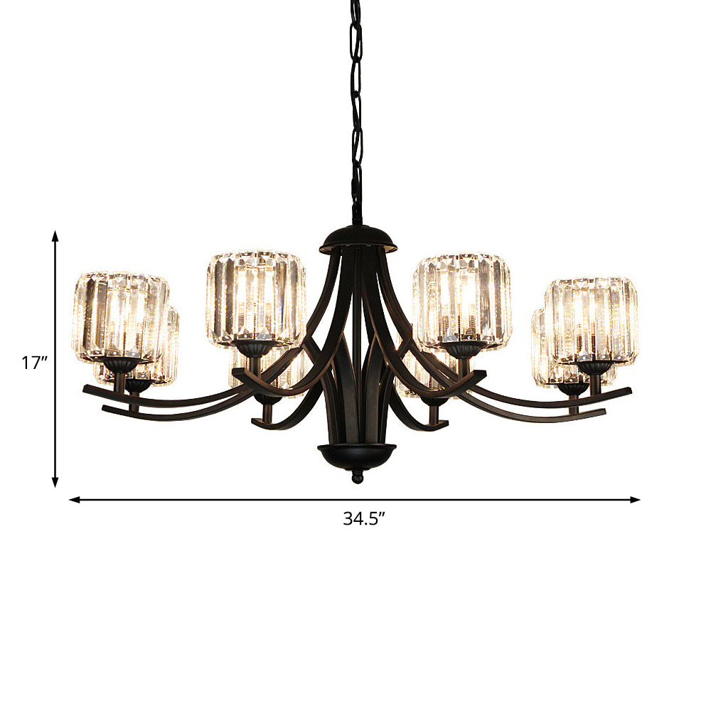 Mid-Century Cylinder Chandelier Light Crystal 4/6/8 Bulbs Hanging Ceiling Light in Black for Dining Room Clearhalo 'Ceiling Lights' 'Chandeliers' 'Modern Chandeliers' 'Modern' Lighting' 222580