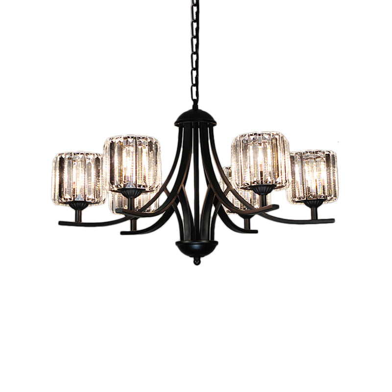 Mid-Century Cylinder Chandelier Light Crystal 4/6/8 Bulbs Hanging Ceiling Light in Black for Dining Room Clearhalo 'Ceiling Lights' 'Chandeliers' 'Modern Chandeliers' 'Modern' Lighting' 222583