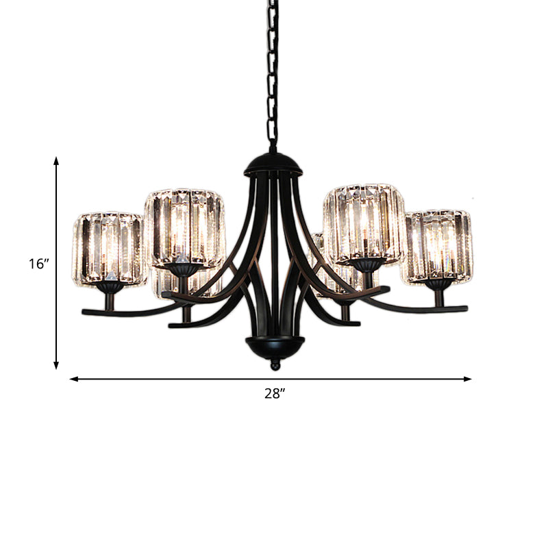 Mid-Century Cylinder Chandelier Light Crystal 4/6/8 Bulbs Hanging Ceiling Light in Black for Dining Room Clearhalo 'Ceiling Lights' 'Chandeliers' 'Modern Chandeliers' 'Modern' Lighting' 222584