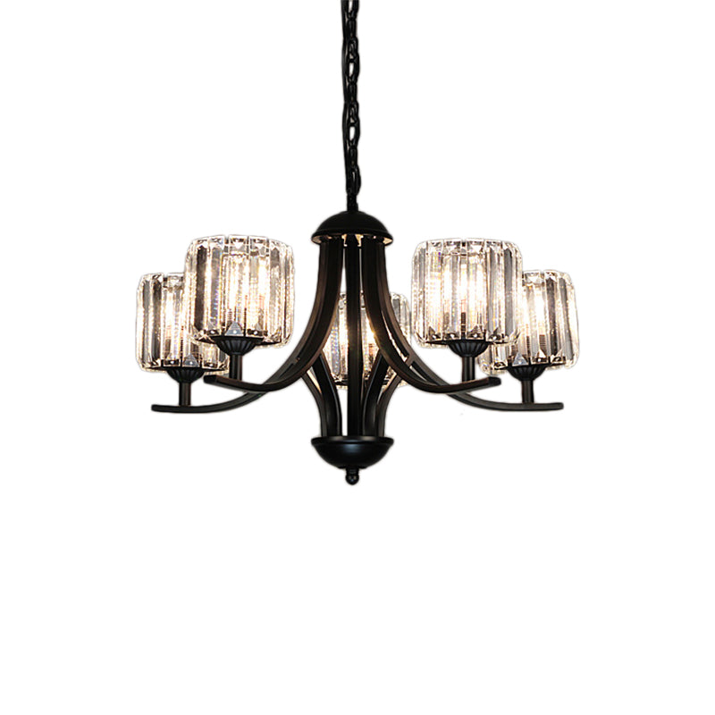 Mid-Century Cylinder Chandelier Light Crystal 4/6/8 Bulbs Hanging Ceiling Light in Black for Dining Room Clearhalo 'Ceiling Lights' 'Chandeliers' 'Modern Chandeliers' 'Modern' Lighting' 222587