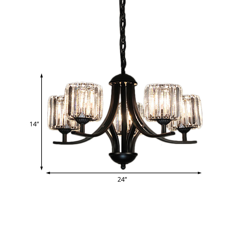 Mid-Century Cylinder Chandelier Light Crystal 4/6/8 Bulbs Hanging Ceiling Light in Black for Dining Room Clearhalo 'Ceiling Lights' 'Chandeliers' 'Modern Chandeliers' 'Modern' Lighting' 222588