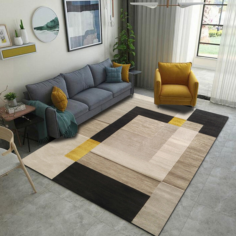 Contemporary Living Room Rug Multi-Colored Geo Patterned Carpet Synthetics Pet Friendly Machine Washable Rug Brown-Black Clearhalo 'Area Rug' 'Modern' 'Rugs' Rug' 2225880