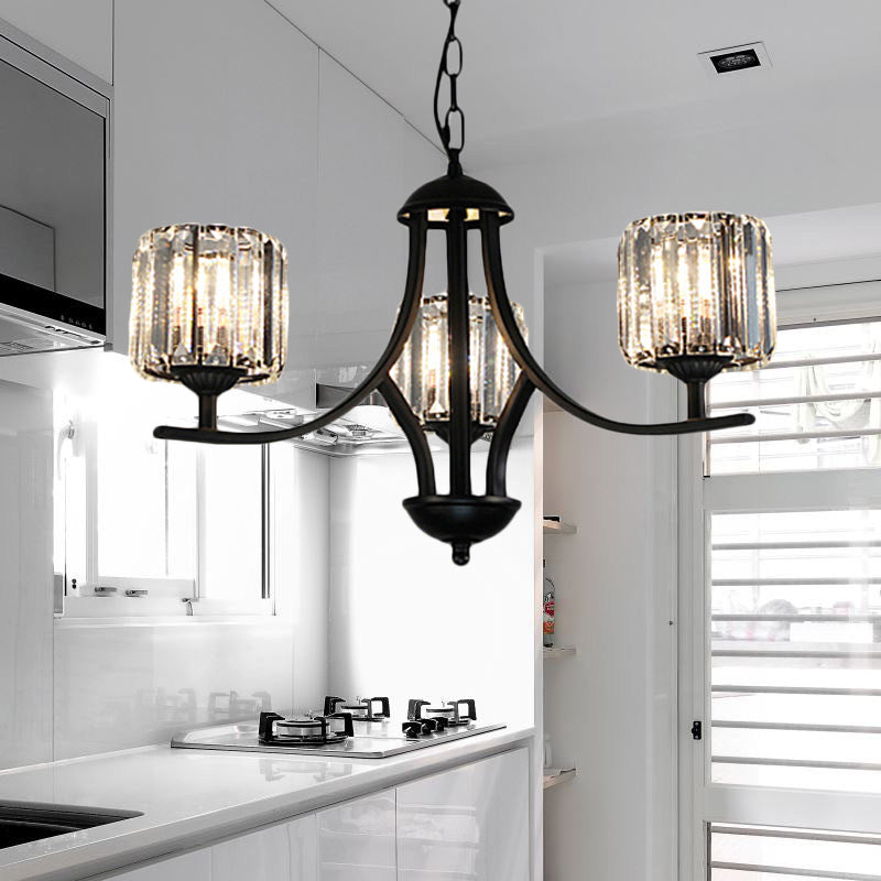 Mid-Century Cylinder Chandelier Light Crystal 4/6/8 Bulbs Hanging Ceiling Light in Black for Dining Room Clearhalo 'Ceiling Lights' 'Chandeliers' 'Modern Chandeliers' 'Modern' Lighting' 222589