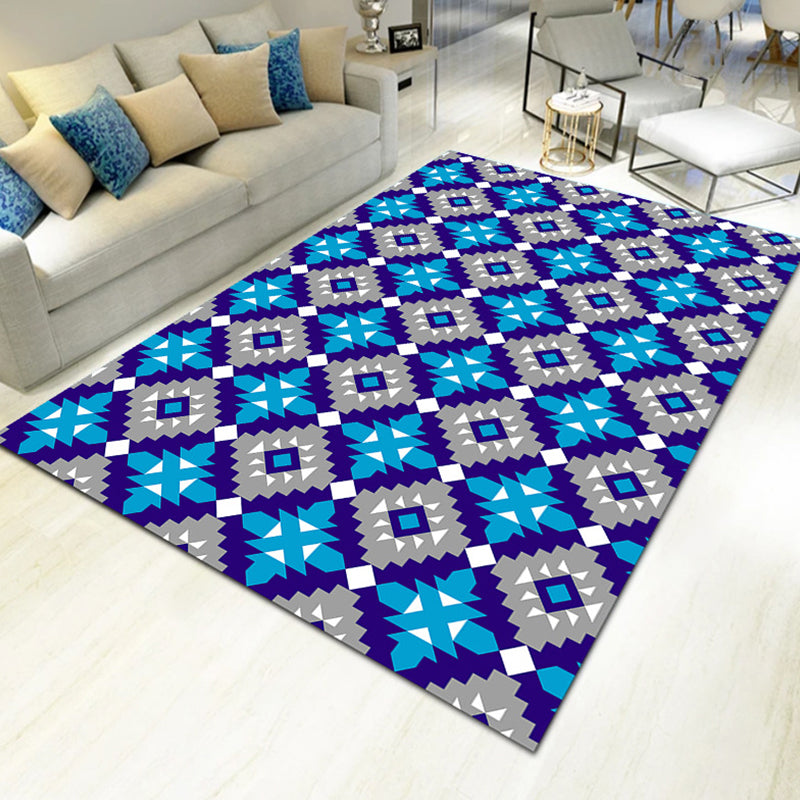 Contemporary Living Room Rug Multi-Colored Geo Patterned Carpet Synthetics Pet Friendly Machine Washable Rug Royal Blue Clearhalo 'Area Rug' 'Modern' 'Rugs' Rug' 2225895