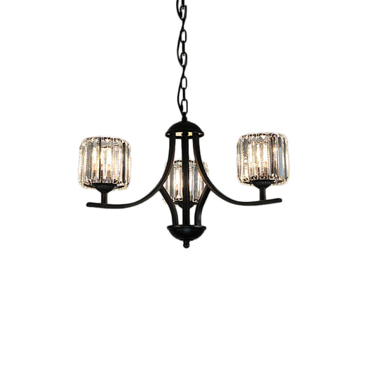 Mid-Century Cylinder Chandelier Light Crystal 4/6/8 Bulbs Hanging Ceiling Light in Black for Dining Room Clearhalo 'Ceiling Lights' 'Chandeliers' 'Modern Chandeliers' 'Modern' Lighting' 222591