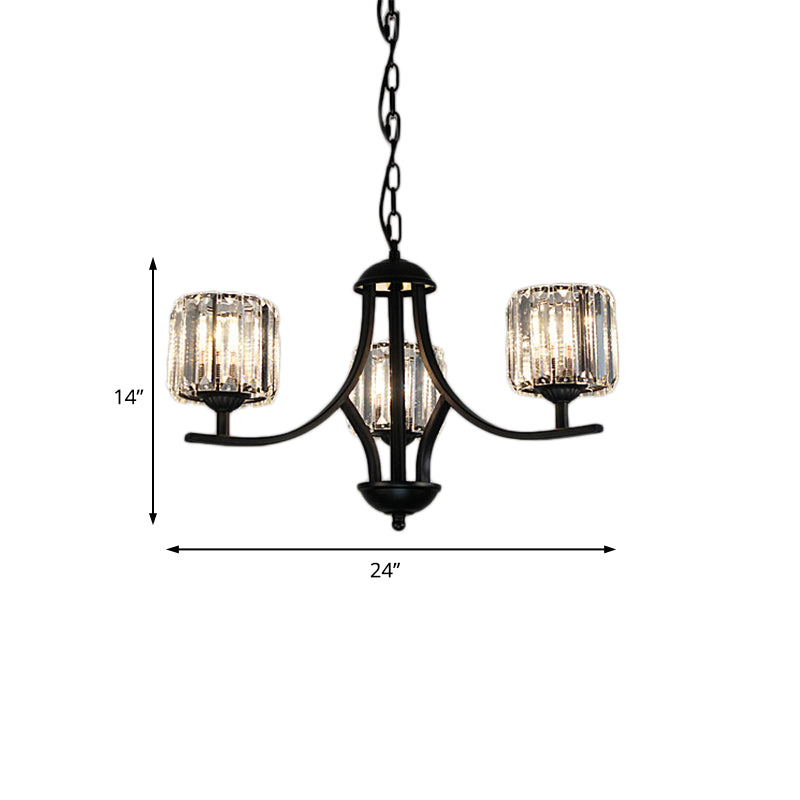 Mid-Century Cylinder Chandelier Light Crystal 4/6/8 Bulbs Hanging Ceiling Light in Black for Dining Room Clearhalo 'Ceiling Lights' 'Chandeliers' 'Modern Chandeliers' 'Modern' Lighting' 222592