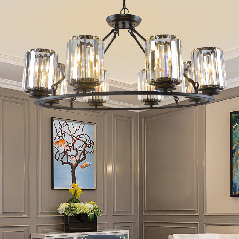 Black Round Ceiling Chandelier Contemporary Crystal 4/6/8 Lights Pendant Light Fixture with Adjustable Chain 8 Black Clearhalo 'Ceiling Lights' 'Chandeliers' 'Modern Chandeliers' 'Modern' Lighting' 222595